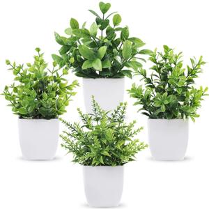 Der Rose 4 Pack Fake Plants Mini Artificial Greenery Potted Plants for Home Decor Indoor Office Table Room Farmhouse (4-green)