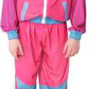 Happy Cherry Kids 80s Tracksuit Colorblock Hip Hop Dance Outfit Boys Girls Retro Windbreaker Jacket with Pants Set, Size 110