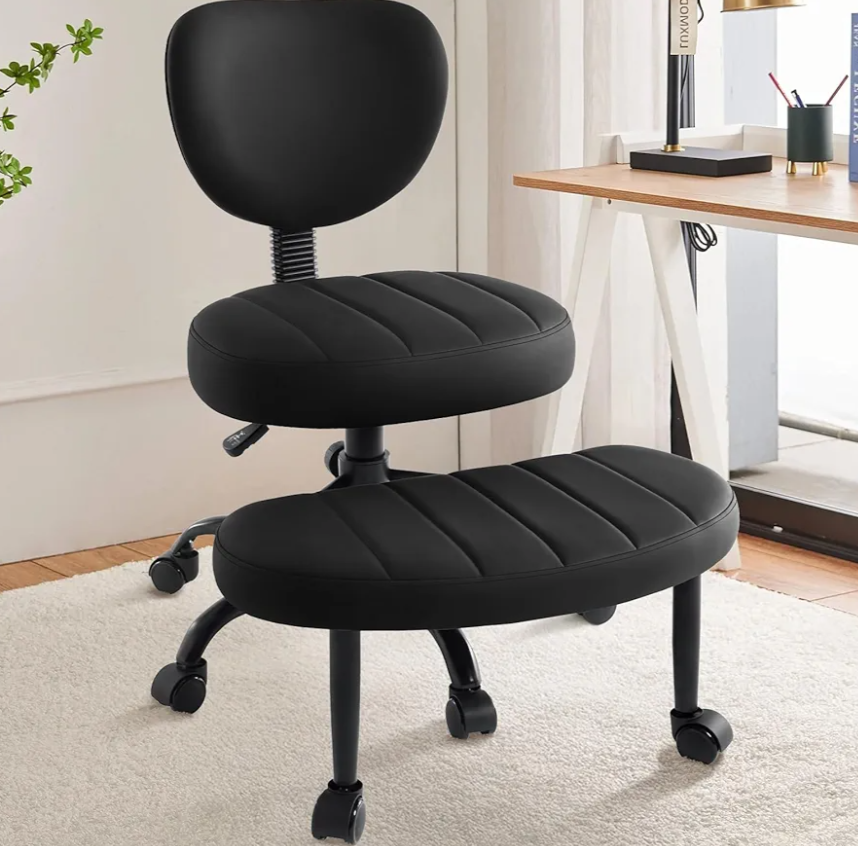 Cross Legged Chair, ADHD Criss Cross Home Office Chair with Wheels, Adjustable Height Yoga Ergonomic Kneeling Desk Chairs with Lumbar Support & 360°Rotating Footrest for Meditation (Black)