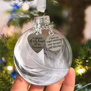 Dad Memorial Ornaments Gifts, 3.15 Inches Christmas Memorial Ornaments Hanging Clear Feather Ball Sympathy Gift