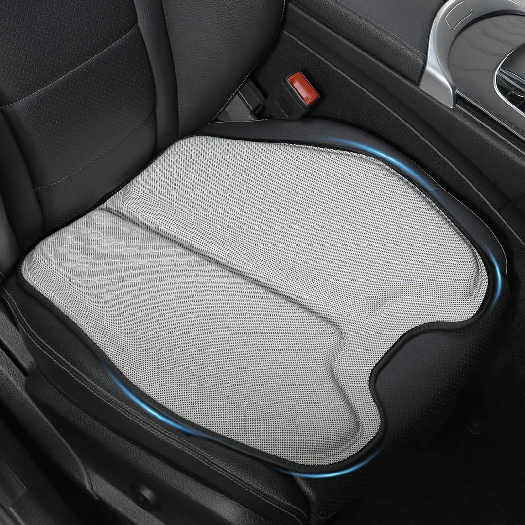 Soft Thin Gel Seat Cushion for Car Seat, Office Chair, Wheelchair, Stadium - Non-Slip Car Seat Cushions with 1 Inch Gel - Sciatica & Tailbone Pain Relief (Light Gray)
