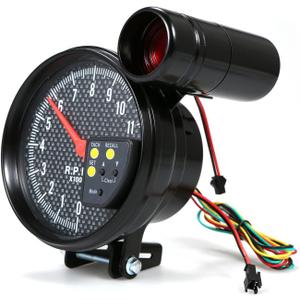 Shkalacar 5 Inch Tachometer Gauge Carbon Fiber 7 Colors Backlight, 0-11,000 RPM Measurement, Optional With LED Pointer