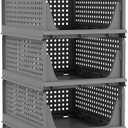 Pinkpum 5 Pack Folding Closet Organizers - Stackable Plastic Drawer Basket for Clothing, Shelf Storage Container for Closet, Wardrobe, Bedroom, Bathroom, Office (Black)
