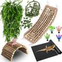 HERCOCCI Bearded Dragon Tank Accessories, Reptile Mat Bridge Hammock Flexible - Jungle Climbing Vines and Leaves with Suction Cups Habitat Dcor for Hiding& Climbing Snake Gecko Lizard Chameleon
