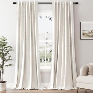 Cream Full Blackout Linen Curtains 90 Inch Length 2 Panels for Bedroom Back Tab Rod Pocket Thermal Insulated 100% Black Out Linen Drapes Living Room Darkening Window Curtains 90 Inches Long (Natural Beige)