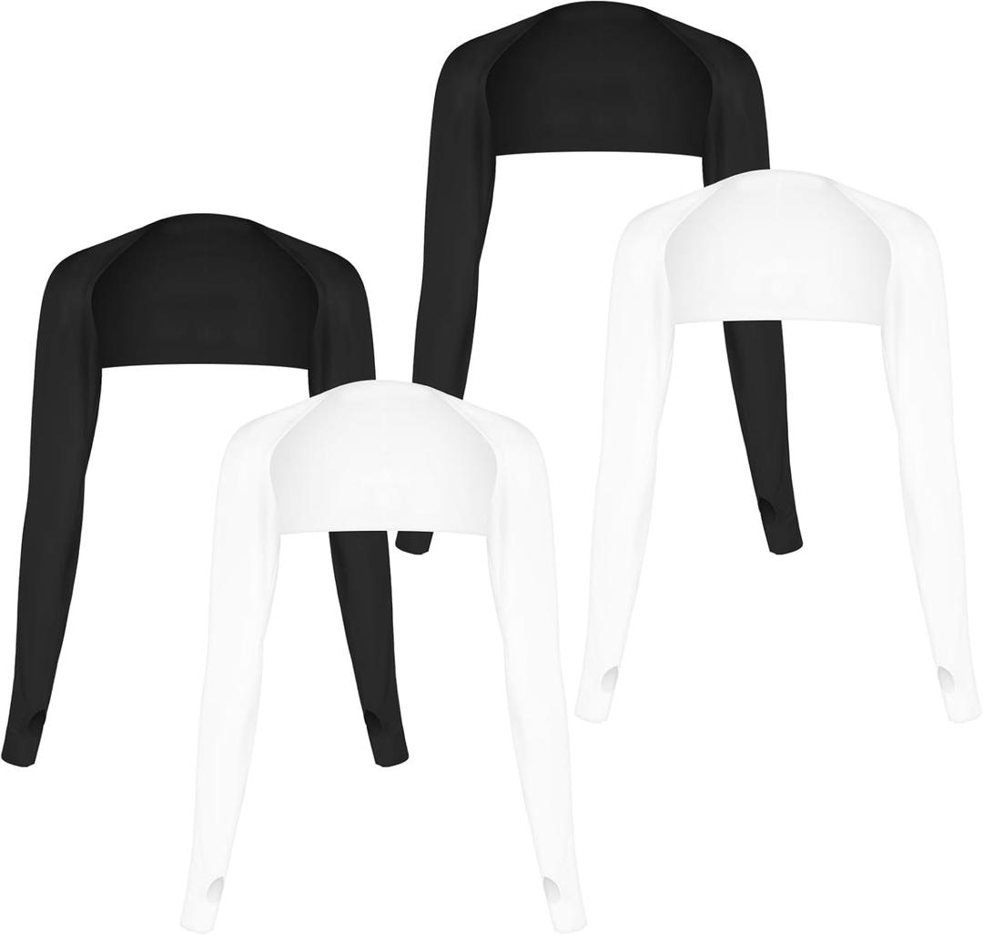 Grevosea 4 Pack Cooling Shawl Arm Sleeves for Women Sun Sleeves for Women UV Protection Arm Covers with Finger Hole for Golfing Riding Driving (black, white)