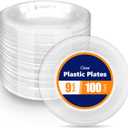 100 Count Clear Plastic Plates 9 Inch,Washable & ReusableDessert Plates Disposable,Cake Plates Disposable,Clear Plates For Party,Weddings and Events