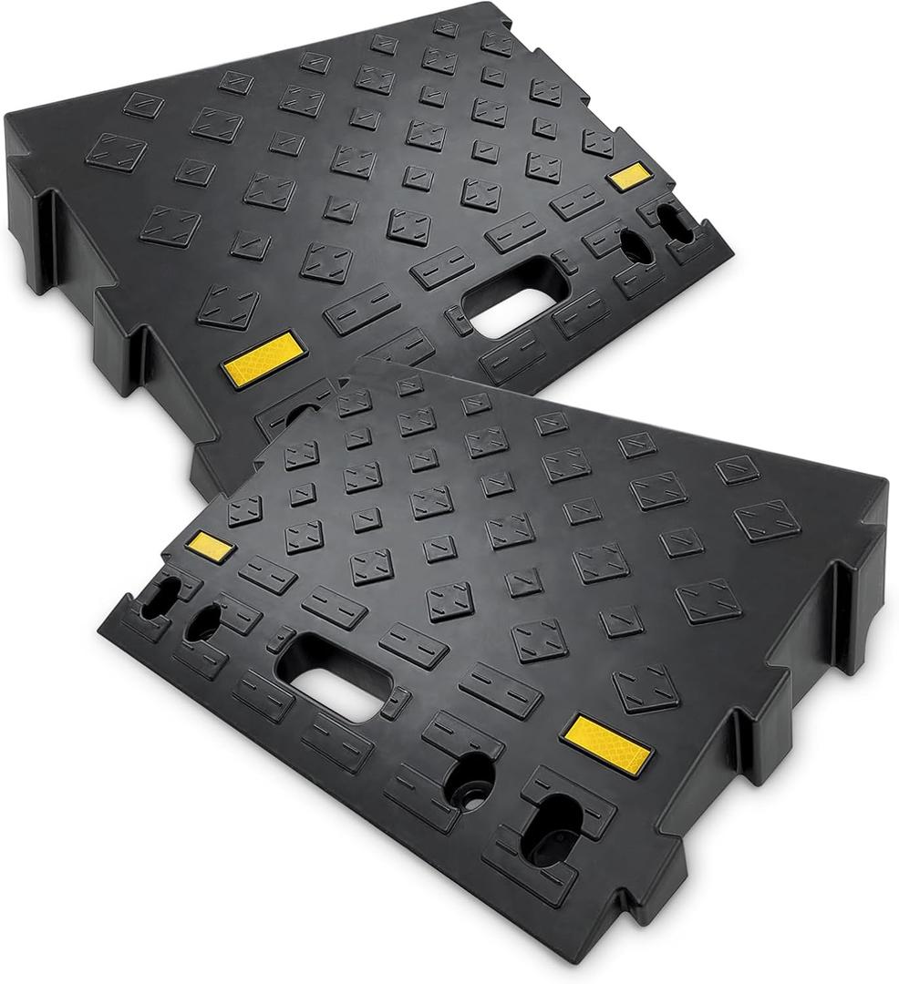 4" High 2 PCS Portable Car Curb Driveway Ramps, Heavy Duty Plastic Threshold Ramp for Wheelchair, Steps, Bikes, Motorcycles, Load Capacity 6600 LBS