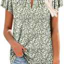 BETTE BOUTIK Womens Crewneck Short Sleeve KeyholeSummer Tunic Tops Pleated Shirts Blouses, L