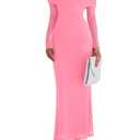 PRETTYGARDEN Fall Dresses for Women 2026 Elegant Off The Shoulder Long Sleeve Formal Wedding Guest Bodycon Maxi Dress Size M