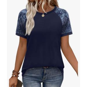 WIHOLL Womens Summer Tops Color Block Short Sleeve Raglan Shirts Spring Fashion Clothes Vacation Outfits XXL