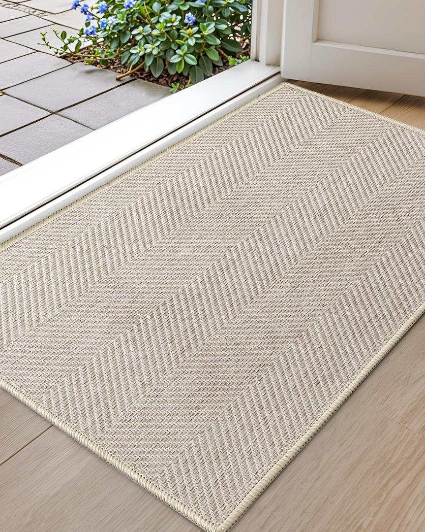 Color&Geometry Ultra Thin Indoor Door Mat 24"x36", Machine Washable Front Door Mat Non Slip, Low Profile Entrance Mat Indoor, Absorbent Carpet for Inside, Entry, Entryway, White Beige (FOLD)
