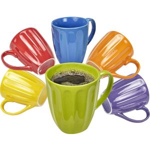 Klikel Coffee Mugs Set of 6 - Fluted Ceramic Mug - Hot Tea And Coffee Cup - Solid Bright Colors - Dishwasher And Microwave Safe Dinnerware (Colored Fluted)