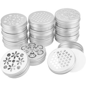 PH PandaHall 2 Ounce Aluminium Tins, 12pcs 3 Styles Empty Storage Containers with Hollow Lids 60ml Screw Lid Round Jars Sample for Aromatherapy Air Freshener Candles Travel Storage