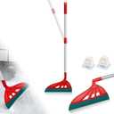Magic Air Broom Household Silicone Broom, Multifunction Floor Squeegee with 2 Heads - Brush and Scrape, Magic Sweeper with Extra-Long Adjustable Aluminum Handle for Floor, Glass, Tile Red