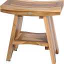 EcoDecors 18 Inch Serenity 300 Pound Capacity Waterproof Teak Wood Shower Bench Stool Seat Chair For Inside Shower Storage Shelf Provides Safety, and Storage, For Bathroom Accessories Natural Color