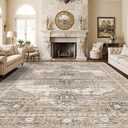 RUUGME Living Room 10x14 Area Rugs - Washable Lightweight Area Rug Stain Resistant Carpet Vintage Soft Rugs for Bedroom with Non Slip Backing Indoor Ultra-Thin Rugs Home Decor 10x14 Beige