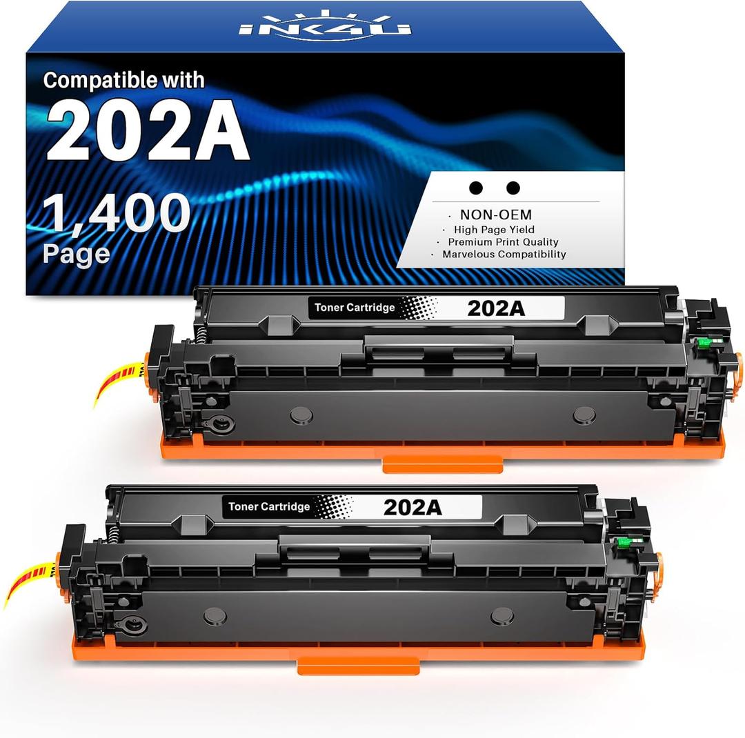 INK4U 202A Black Toner Cartridges Compatible for 202 A 202X CF500X CF501X CF502X CF503X as Replacement with Color LaserJet Pro M254dw/M254nw/M254dn MFP M281fdw/M281fdn/M281cdw/M280nw (2 Black)