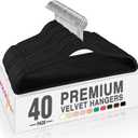 HOUSE DAY Black Velvet Hangers 40 Pack, Non Slip Clothes Felt Hanger Heavy Duty for Coat, Premium Slim Space Saving Suit Hangers for Closet Organizer, 360° Rotating Silver Hook