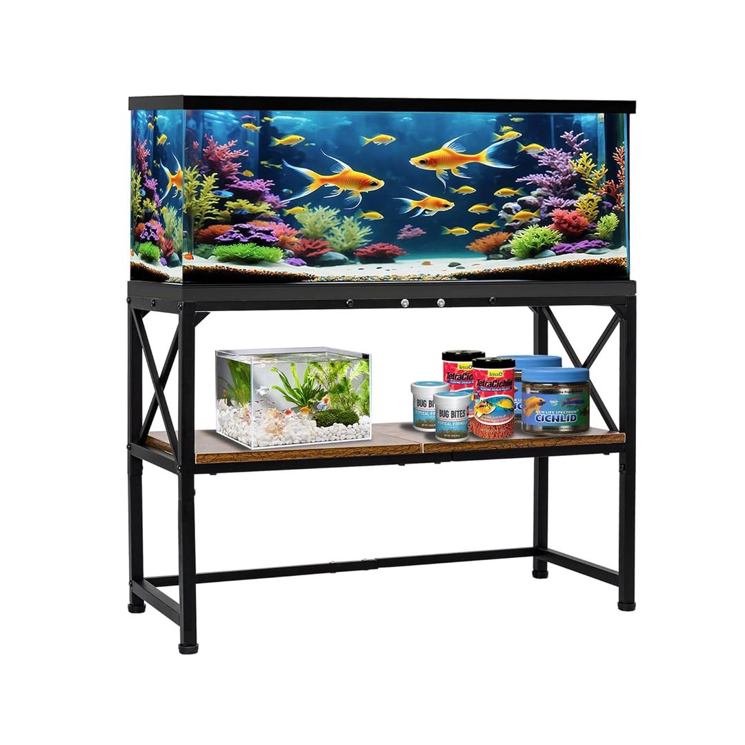 RANXFLOAT 30 Gallon Fish Tank Stand, Aquarium Stand with 2Tier Storage Shelves, Rustic Brown Metal Frame Turtle Tank,Adjustable Height Design (30 Gallon)