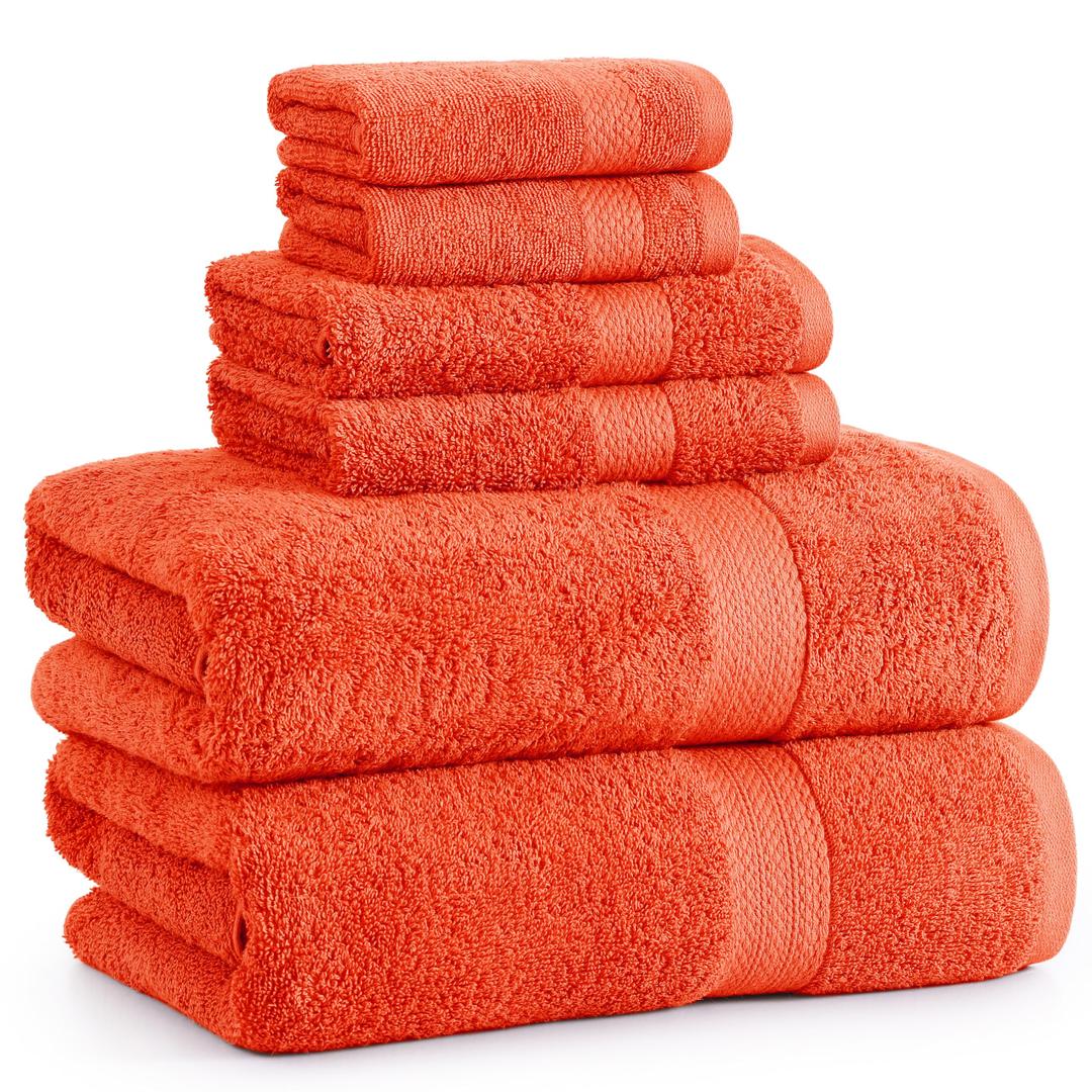 Lane Linen 100% Mercerized Cotton Luxury Bathroom Towels Set - 6 Pieces - Ring Spun Technology - 2 Bath, 2 Washcloths, 2 Hand Towels - Suitable for All Skin Types including Sensitive Skin - Chilli