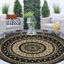 Cekene Round Outdoor Patio Rugs 10Ft Waterproof Reversible Outdoor Rugs with Carry Bags Lightweight Plastic Straw Rugs Portable RV Camping Mat Blue Floor Carpet for Deck Porch Picnic BBQ (Black/Brown)