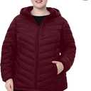 Plus Size Women Packable Puffer Jacket 1X-6X Water-Resistant Lightweight Coat Detachable Hood(Exclusively Plus Size) (1X, Wine Red)