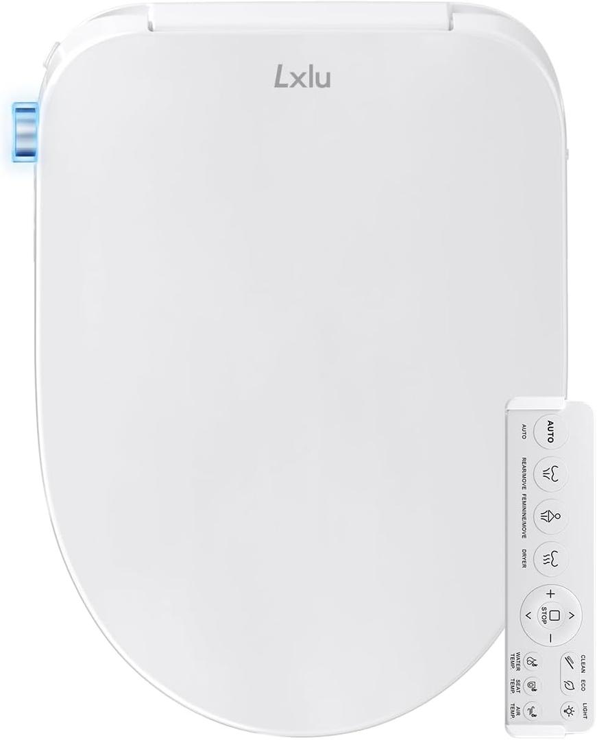 Bidet Toilet Seat, Electric Heated Toilet Seat Elongated with Instant Warm Water & Dryer, Rear and Feminine Washing, Self-Clean Nozzle, Slow Close Lid, Wireless Remote, Night Light 