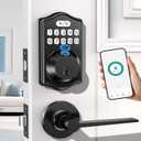 keyless Entry Door Lock deadbolt with Handle Set- Front Door Fingerprint Smart Locks with 2 Lever Handles-Keypad Code Deadbolt -App Control,Auto Lock,Easy to Install (Black)