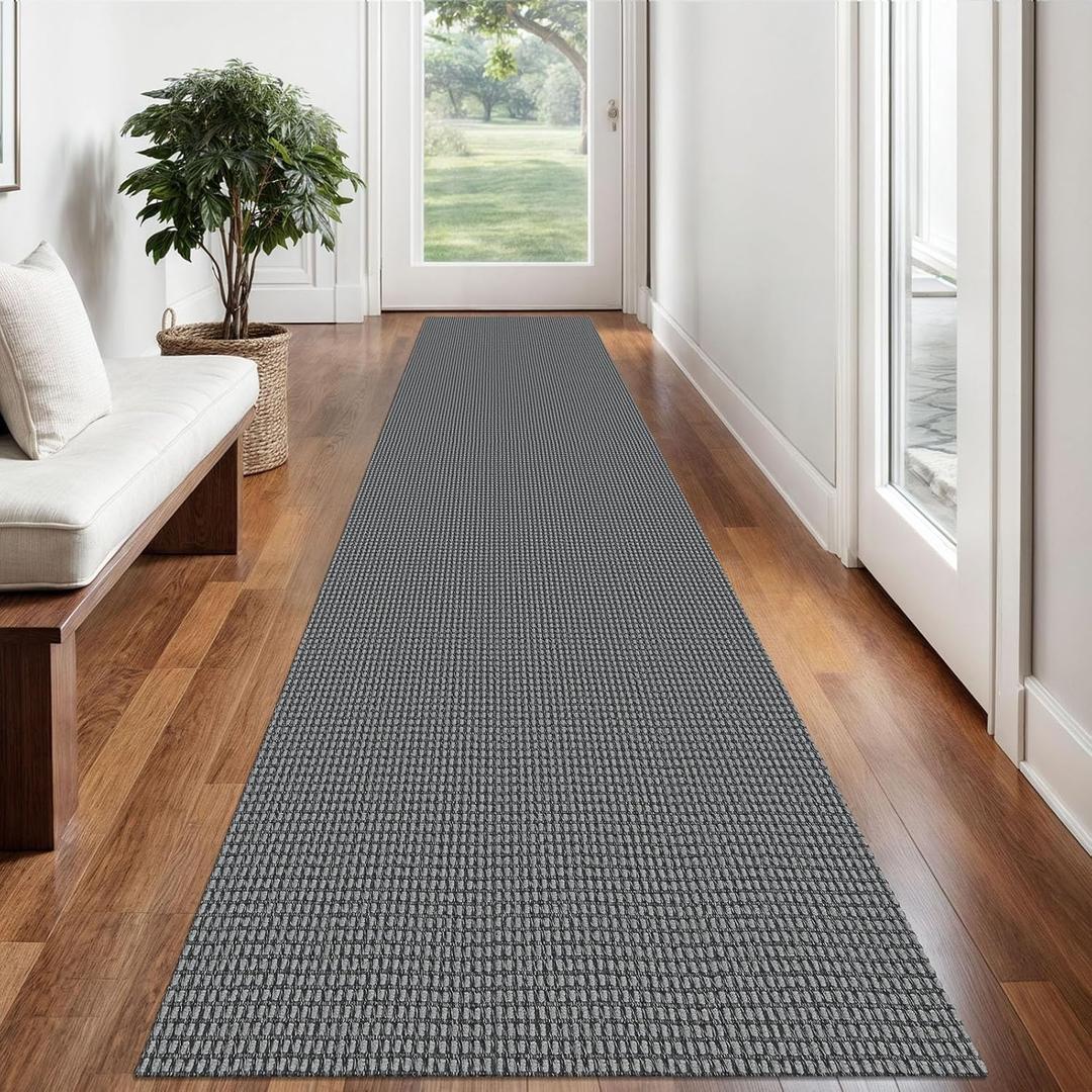 Braided Runner Rug 2x12 Ft Washable Runners for Hallways Non Slip Rubber Backed Kitchen Runners Cotton Extra Long Entryway Runner Indoor, Woven Carpet for Hall Entryway, Dark Grey/Grey