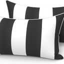 LVTXIII Set of 2 Outdoor Lumbar Pillows for Patio Furniture with White Piping, 12"x20" Fade Resistant Patio Lumbar Pillows with Inserts for Home Coach Sofa Use, Cabana Black