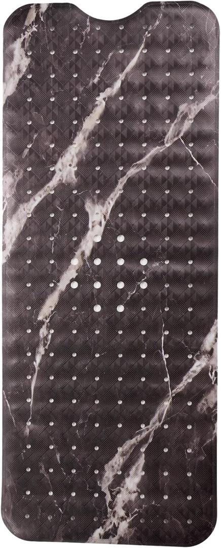 ENKOSI Bath Mat Large 40 x 16 Inch Non-Slip Bathtub Mat with Secure Anti-Slip Suction Cups & Drain Holes Extra Long Bathroom Shower Mat for Tub with Black Marble Design (Black Marble 40x16)