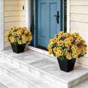 2 Pack Artificial Geranium Flowers Topitary Trees for Outdoors, UV Resistant Geraniums Potted Bushes Look Real Silk Faux Plants for Front Door Garden Porch Planter Farmhouse Home Decor (Yellow)