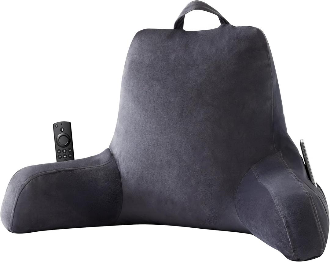 Back Pillow for Bed Sitting up, Reading Pillow for Sitting in Bed Adult, Back Support Pillow, Memory Foam Sit up Lounge Backrest Pillow with Arms for TV, Couch, Chair, Dorm, 18 Inch, Grey
