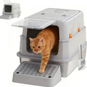 Stainless Steel Cat Litter Box - Gray High-Sided Enclosed Design, Anti-Leak, Reduces-Odors, Non-Sticky, Easy to Clean, Metal Cat Litter Box, High Side Includes Scoop and Steps, Large Capacity Kitty