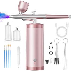 Airbrush Kit With Compressor 48PSI Rechargeable High Pressure Air Brush Set Cordless Airbrush Kit with 0.3mm Nozzle for Painting, Nail Art, Cake Decor, Makeup, Modeling (Pink)