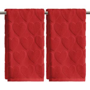 Artoid Mode 2 Pcs Red 3D Love Heart Jacquard Valentine Hand Towels for Bathroom, 100% Cotton Soft Absorbent Bathroom Decor Towels, 13.7 x 29.5 Inch