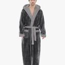 Mens Plush Robes Full Length, Big and Tall Fleece Hooded Bathrobe Warm Fluffy Cozy Winter Housecoat Floor Length. M