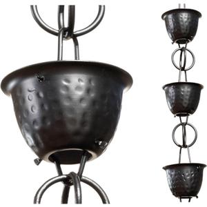 Monarch Rain Chains Aluminum Hammered Cup Black Rain Chains for Gutters 3 ft Extension Black Decorative Rainchain Outdoor Durable Heavy Duty Gutter Chain Downspout, Modern Rainchains for Outside