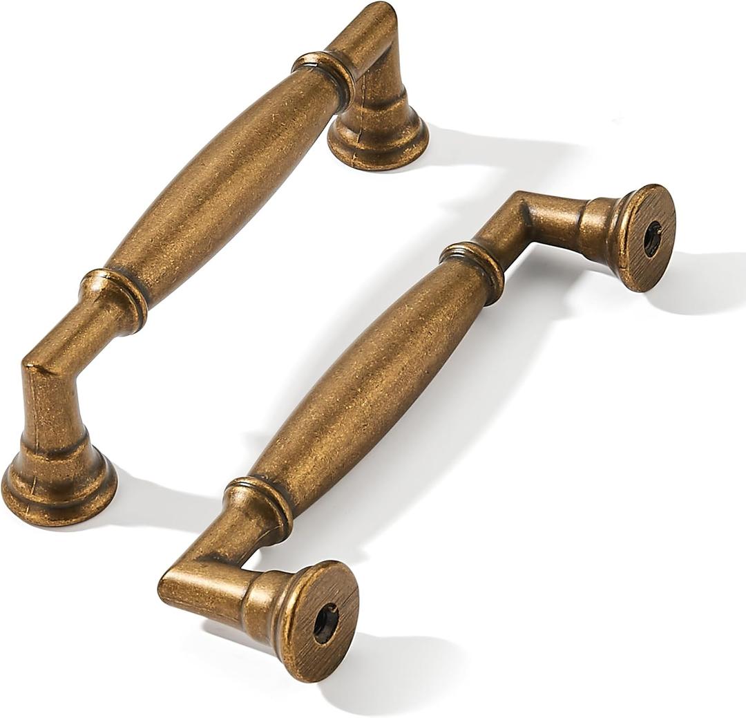 khtumeware 2 Pack 4 Inch(102mm) Antique Brass Cabinet Pulls Heavy Duty Soild Vintage Brass Cabinet Handles Kitchen Antique Bronze Cabinet Hardware for Cupboard Drawer Handles