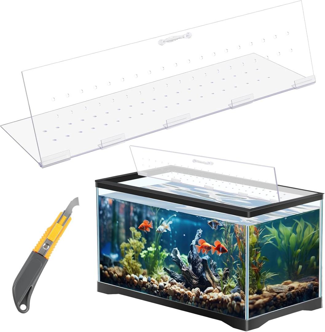 Sieral Aquarium Polycarbonate Canopy Set 35.13 x 17.13 x 0.12 Inch for 50/65/84 Gallon Without Center Brace Aquariums Cover Fish Tank Lid with a Hook Knife, Breathable Hole, Handle Clear