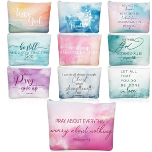 10Pcs Christian Gifts for Women Religious Cosmetic Bags Inspirational Bible Verse Pencil Pouch Canvas Makeup Bags Bulk with Zipper for Mother Sister Church Favors