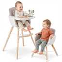 Mallify 3-in-1 Wooden High Chair, Convertible High Chairs for Babies and Toddlers, Baby Highchair with Adjustable Legs & Dishwasher-Safe Tray, Sleek Hardwood & Premium PU Cushion, Pink