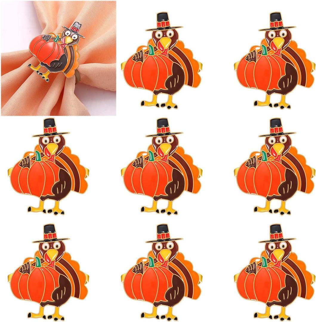 Thanksgiving Napkin Rings Set of 8 Fall Maple Leaf Pumpkin Turkey Napkin Holder Buckle Rings Thanksgiving Table Decorations Party Decor