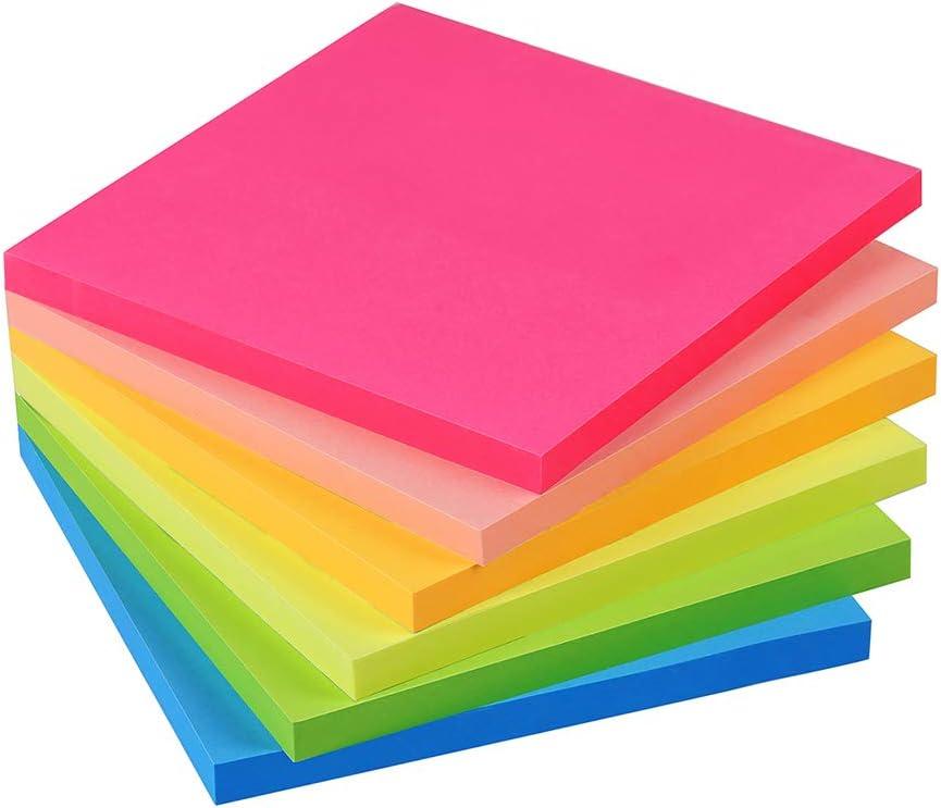 2 x Vanpad Sticky Notes 4x4 in Bright Stickies Colorful Super Sticking Power Memo Pads Strong Adhesive 6 Pads/Pack 72 Sheets/pad