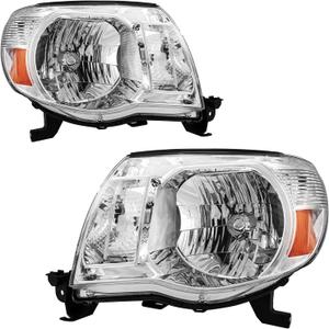 KAX Halogen Headlights Assembly Replacement for Tacoma 2005/2006/2007/2008/2009/2010/2011 OE Headlamp Chrome Housing Clear Lens Amber Reflctor Driver and Passenger Side