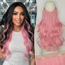 KooKaStyle Invisible Wire Hair Extensions with Transparent Wire Adjustable Size 6 Secure Clips Long Wavy Layered Synthetic Hairpieces Sakura Pink 20 Inch