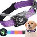 Airtag Dog Collar, Nylon Collar with Waterproof Air Tag Holder, Luminous Reflective Adjustable Pet Collar for Small Medium Large Heavy Duty Dogs,Purple, M (M (12.6"-17.1"))