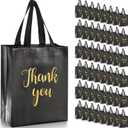 Fumete 50 Pcs Glossy Thank You Gift Bag with Handles 8 x 4 x 10 Inch Non Woven Reusable Gift Bags with Glossy Finish for Wedding Birthday Partys Engagements Anniversaries Holiday(Black)