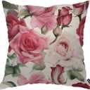 3 x AOYEGO Watercolor Roses Throw Pillow Cover Elegant Floral Bud Petal Romantic Plant Curl Bloom Botanical Pillow Case 18x18 Inch Decorative Cotton Linen Square Cushion for Home Couch Bed